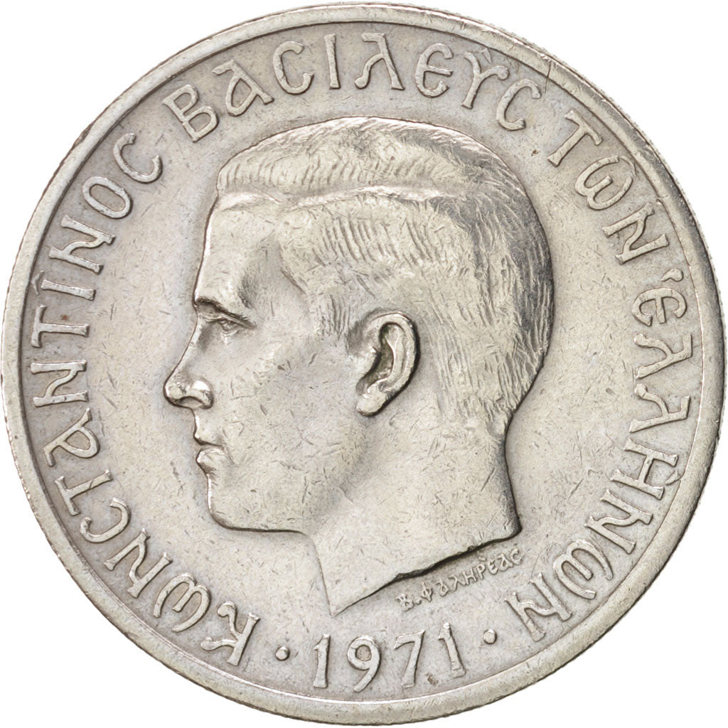 Coin, Greece, Constantine II, 5 Drachmai, 1971, AU(50-53), Copper-nickel, KM:100