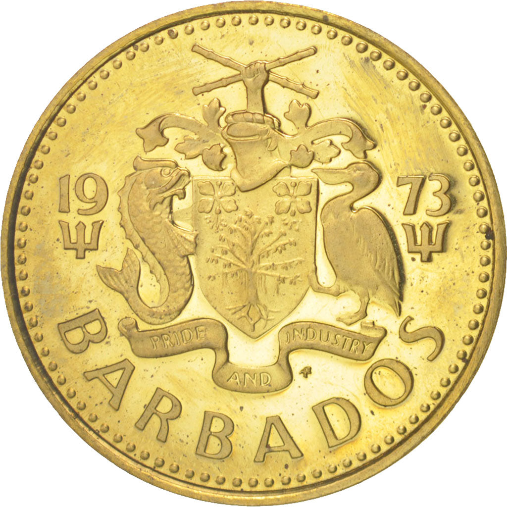 Coin, Barbados, 5 Cents, 1973, Franklin Mint, MS(63), Brass, KM:11
