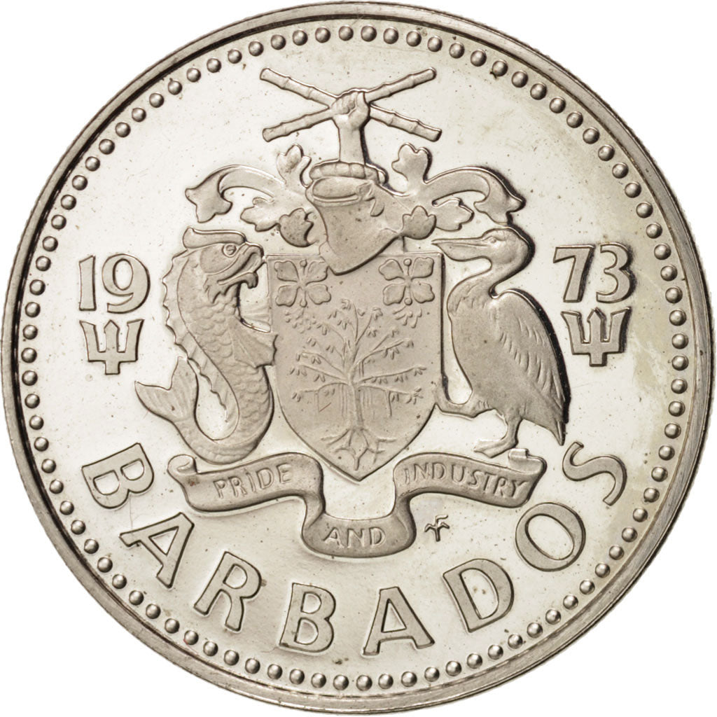 Coin, Barbados, 25 Cents, 1973, Franklin Mint, MS(63), Copper-nickel, KM:13