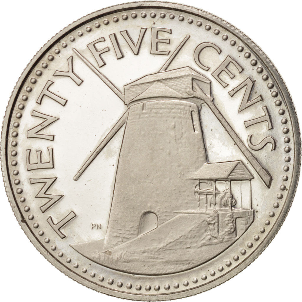 Coin, Barbados, 25 Cents, 1973, Franklin Mint, MS(63), Copper-nickel, KM:13