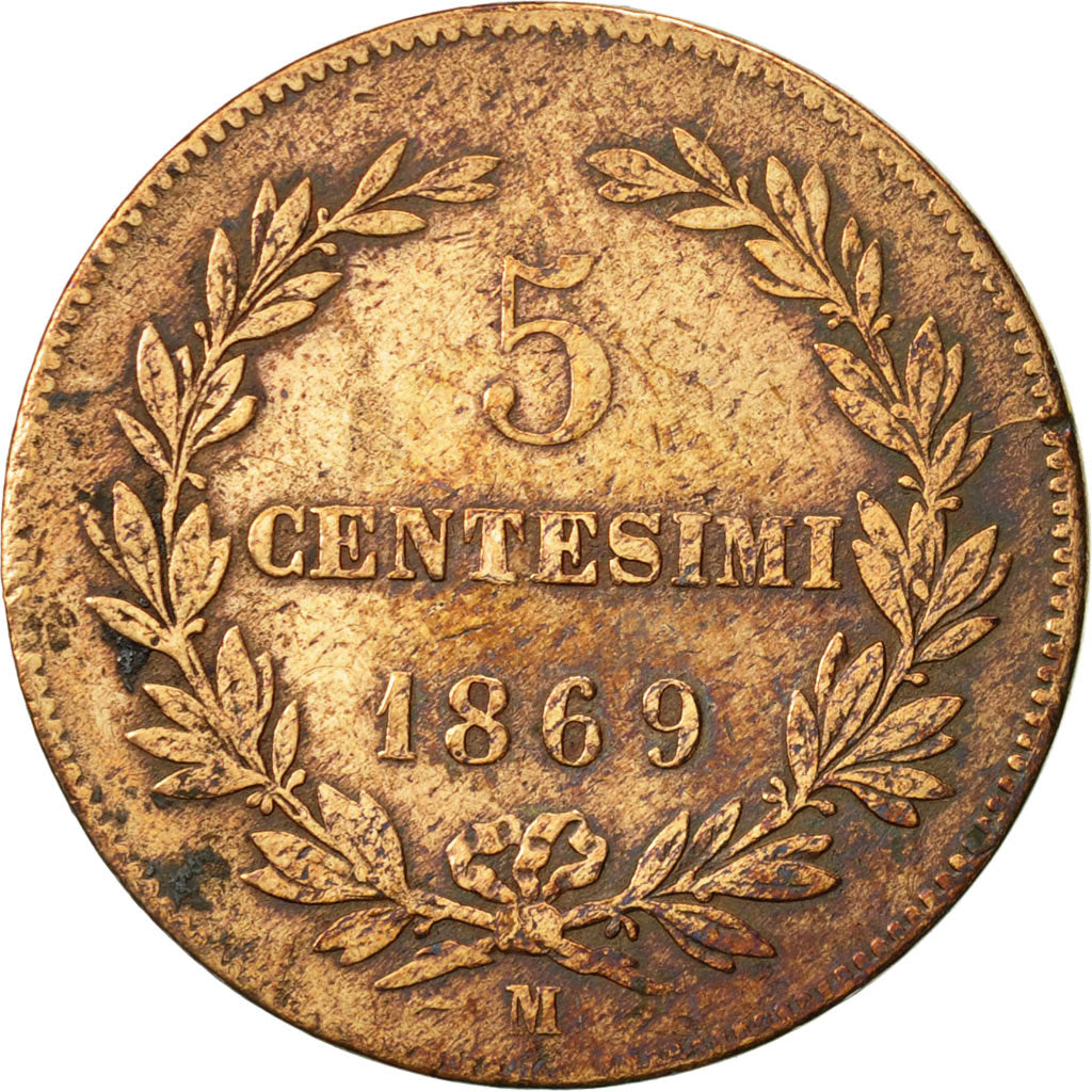 Coin, San Marino, 5 Centesimi, 1869, Milan, VF(30-35), Copper, KM:1