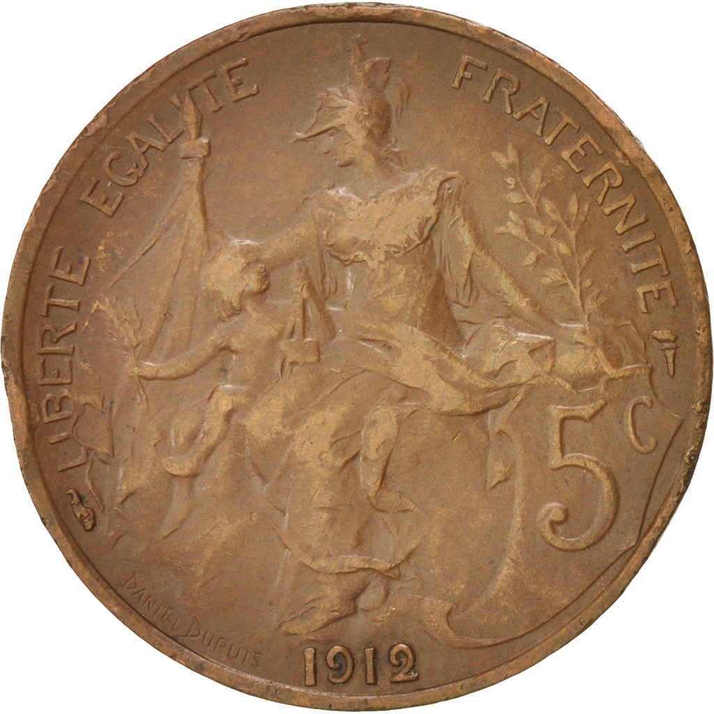 Moneta, Francia, Dupuis, 5 Centimes, 1912, Paris, BB, Bronzo, KM:842
