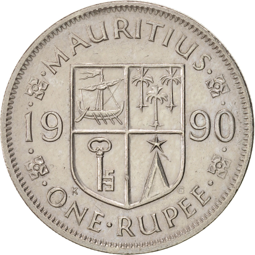 Moneta, Mauritius, Rupee, 1990, BB, Rame-nichel, KM:55