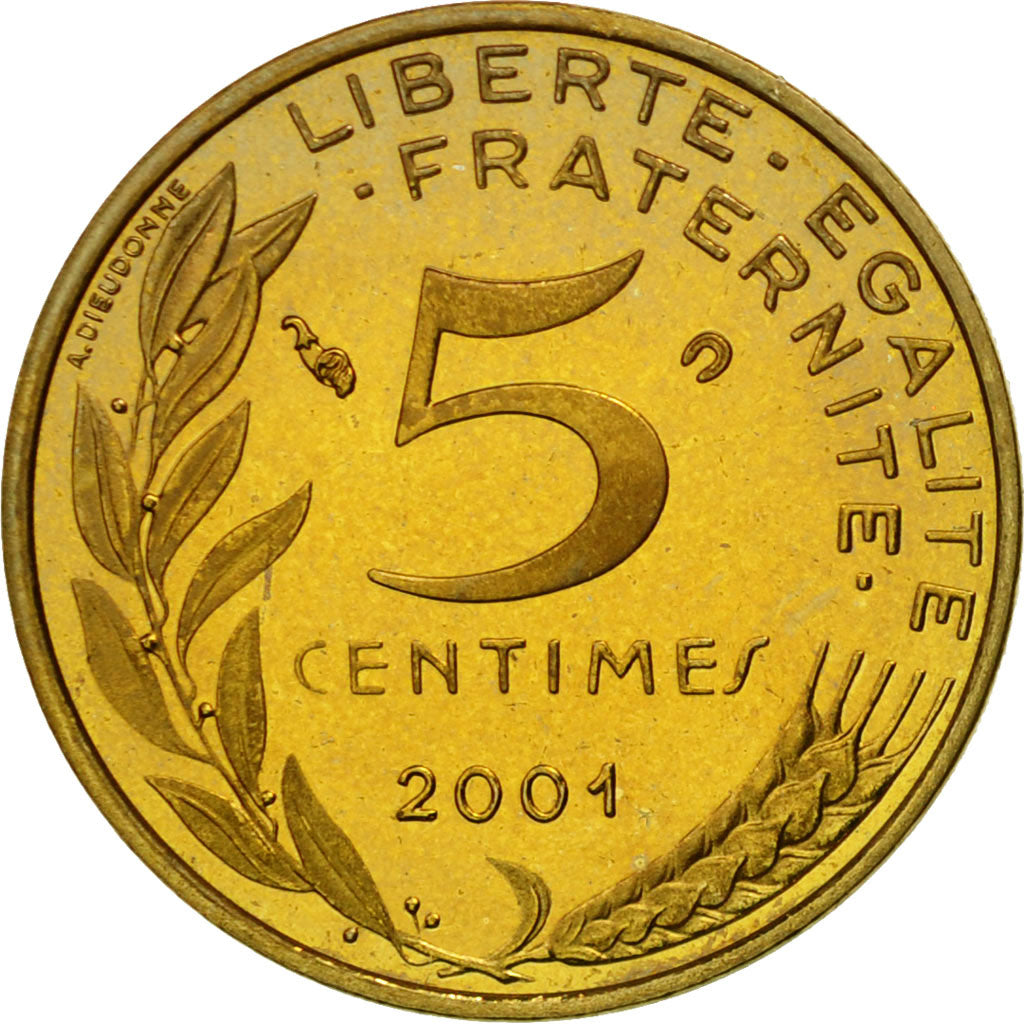 Coin, France, Marianne, 5 Centimes, 2001, Paris, MS(65-70), Aluminum-Bronze