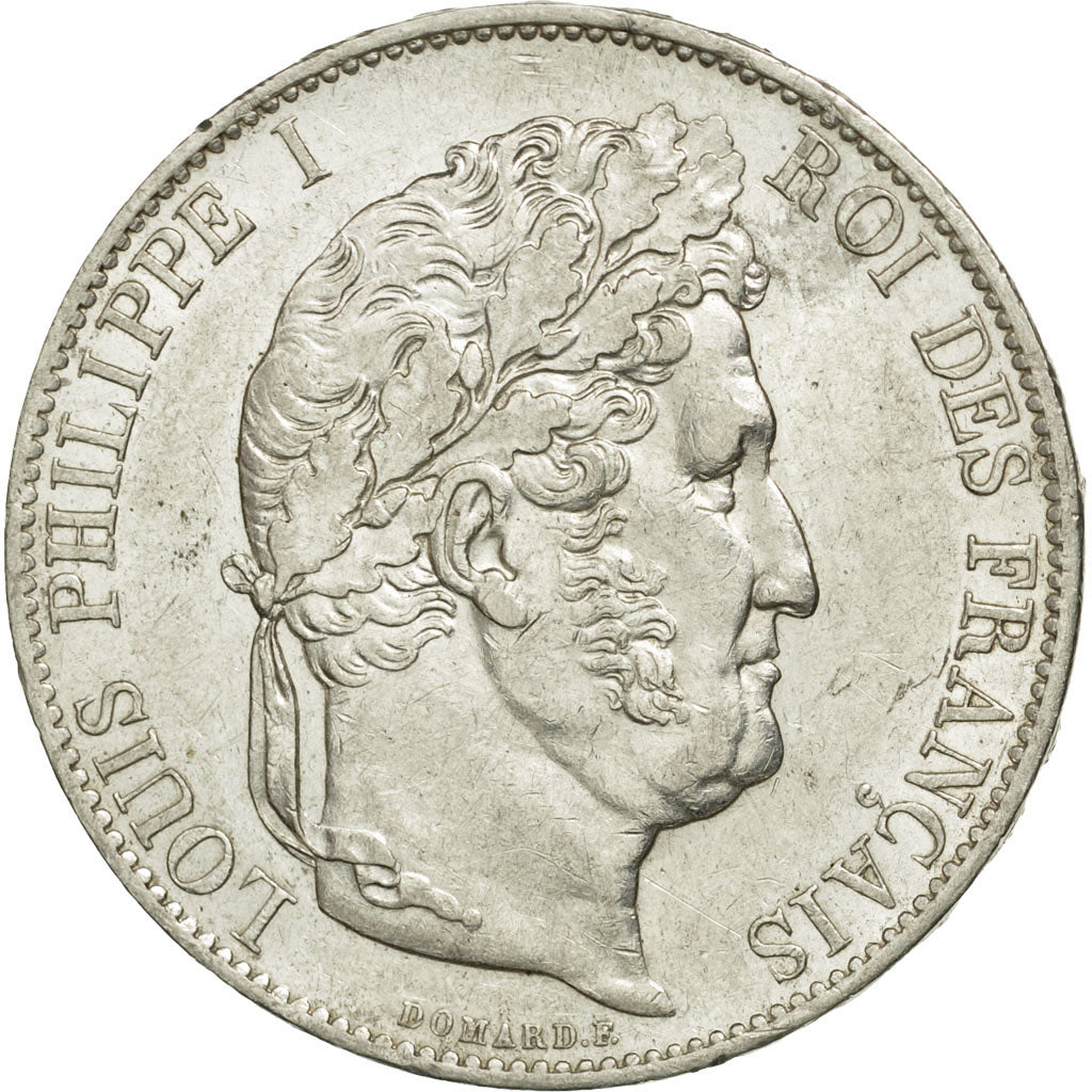 Coin, France, Louis-Philippe, 5 Francs, 1845, Strasbourg, AU(55-58), Silver