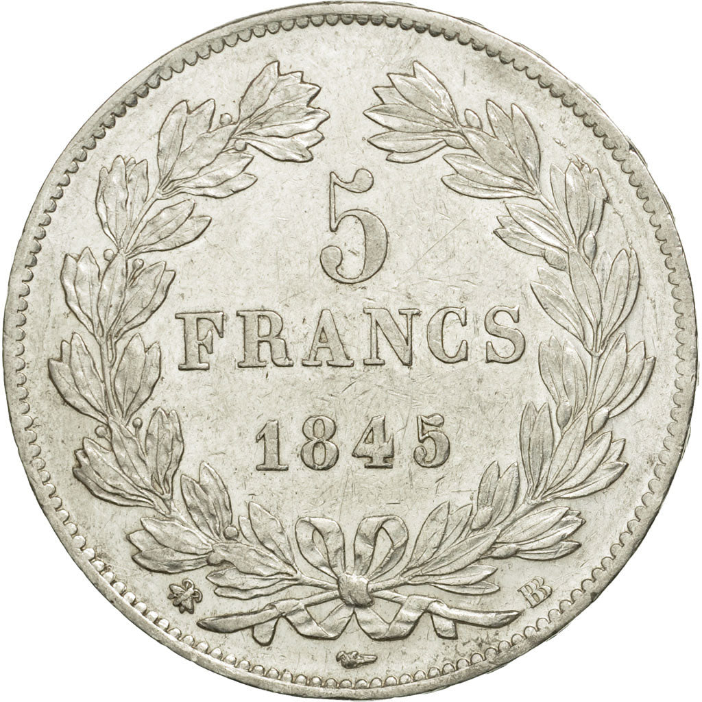 Coin, France, Louis-Philippe, 5 Francs, 1845, Strasbourg, AU(55-58), Silver