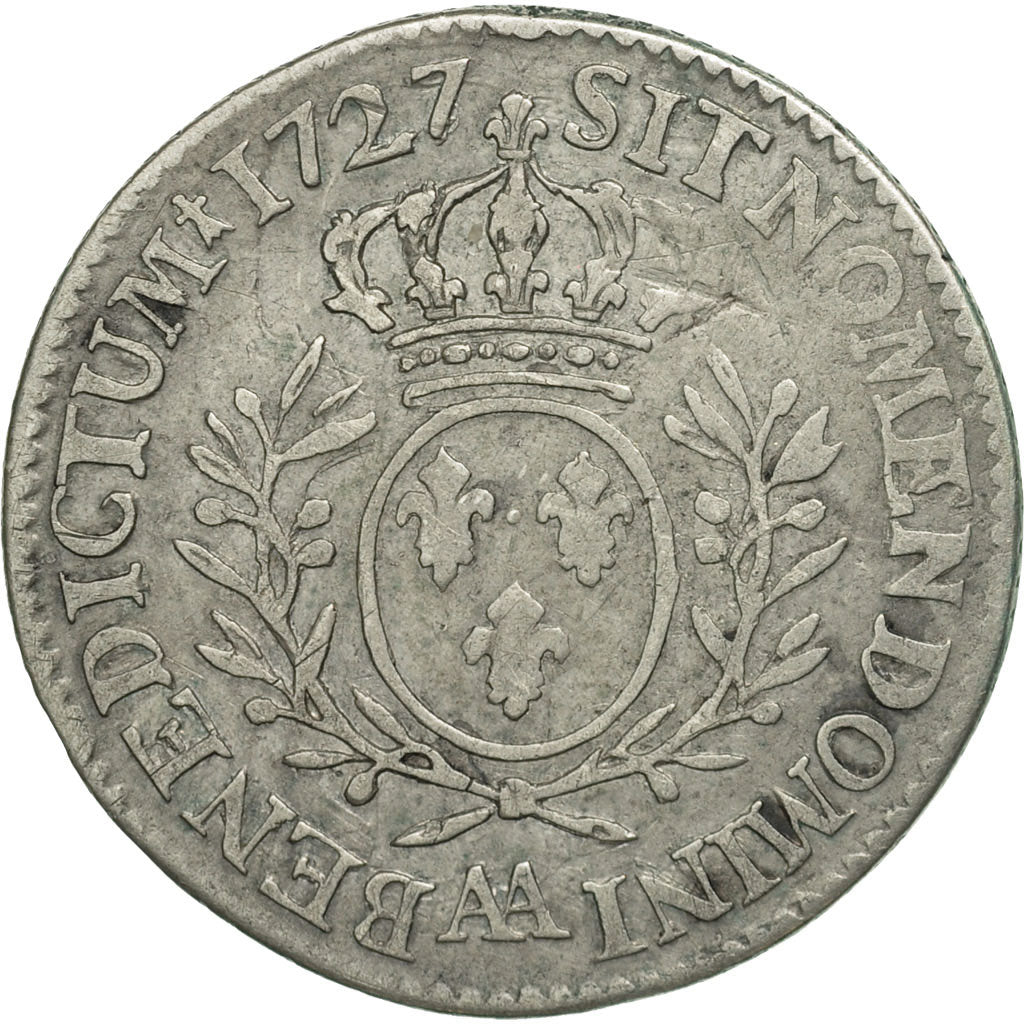 Coin, France, Louis XV, 1/5 Écu aux branches d'olivier, 24 Sols, 1/5 ECU, 1727