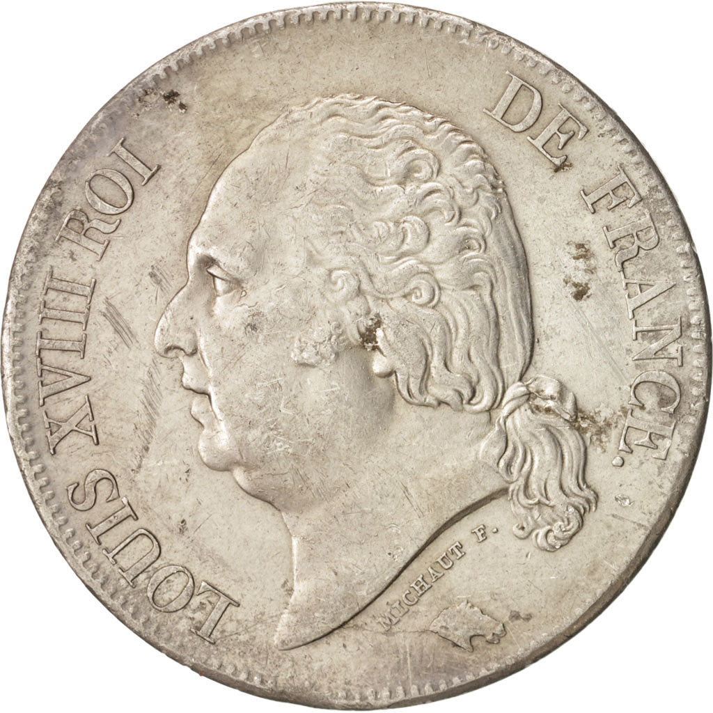 Coin, France, Louis XVIII, Louis XVIII, 5 Francs, 1824, Lille, AU(50-53)