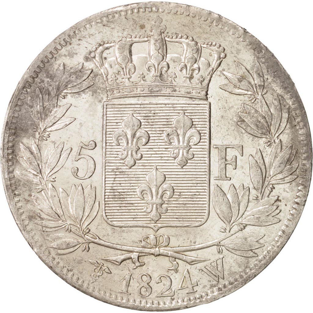 Coin, France, Louis XVIII, Louis XVIII, 5 Francs, 1824, Lille, AU(50-53)
