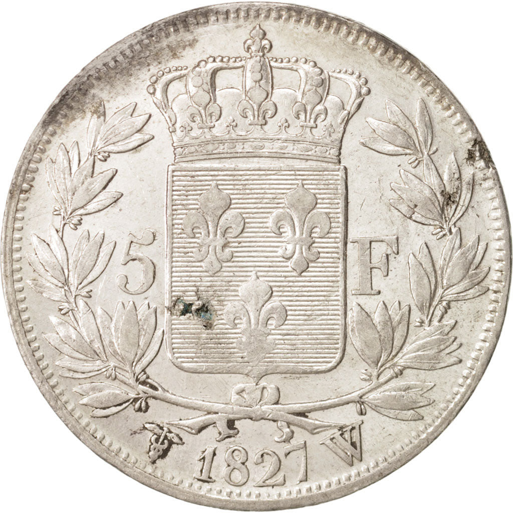 Coin, France, Charles X, 5 Francs, 1827, Lille, AU(50-53), Silver, KM:728.13