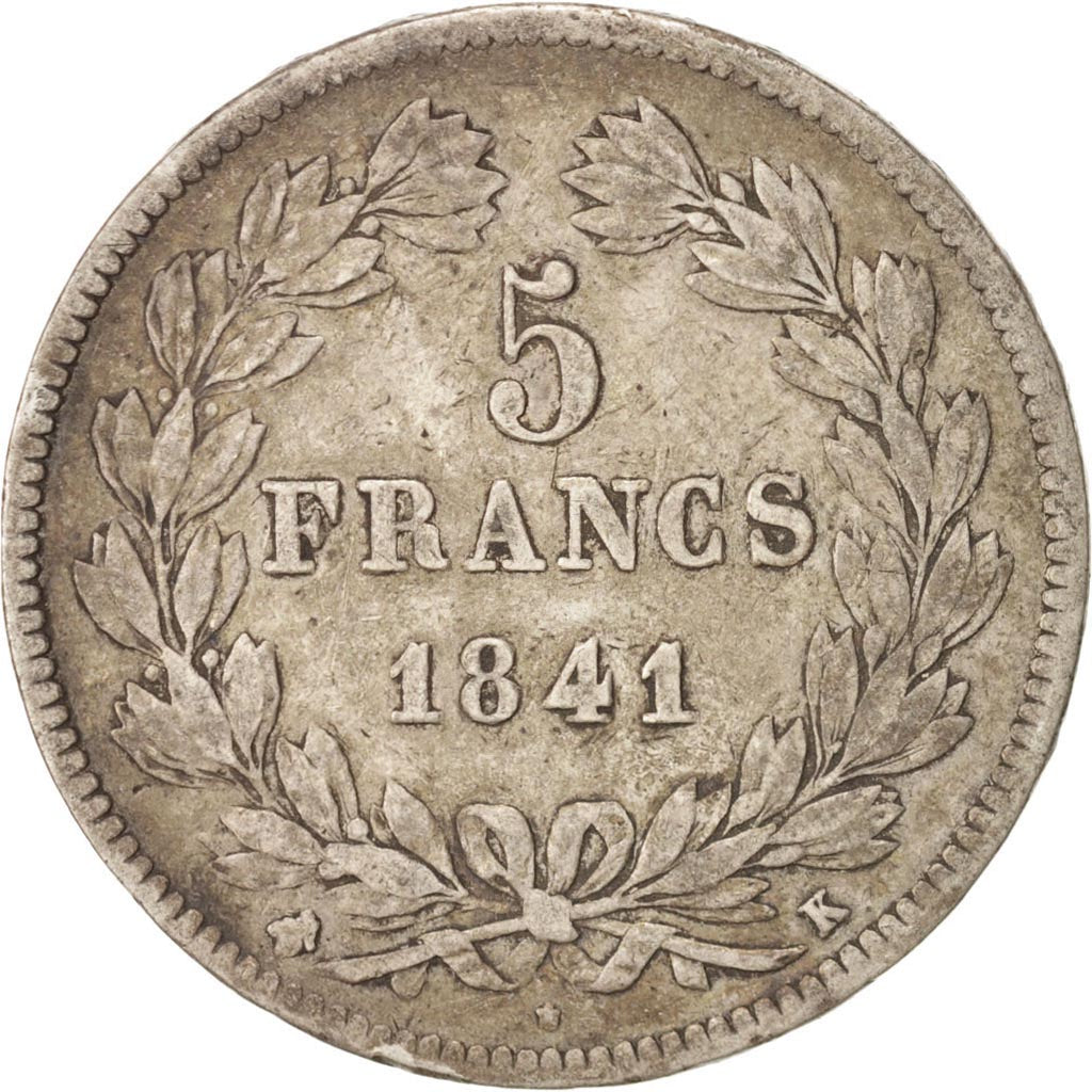 Moneta, Francia, Louis-Philippe, 5 Francs, 1841, Bordeaux, MB+, Argento