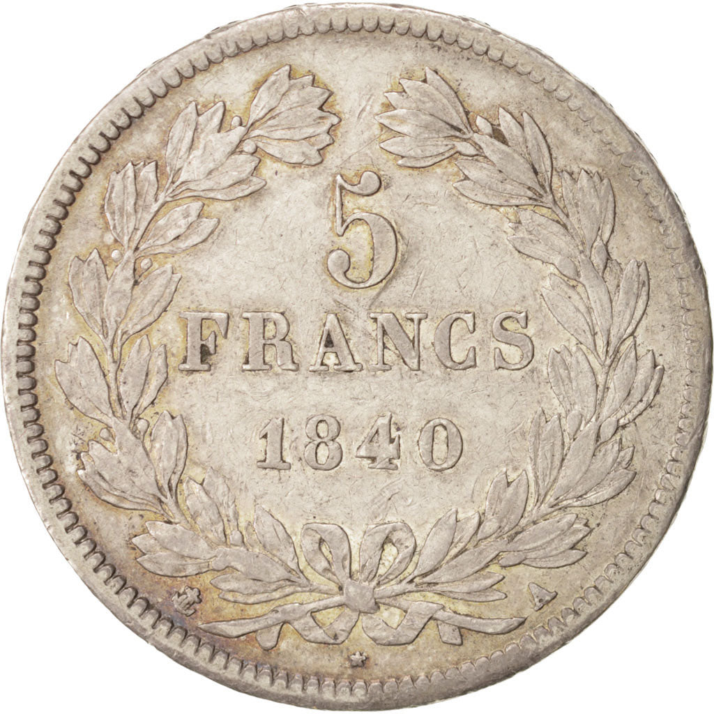 Moneta, Francia, Louis-Philippe, 5 Francs, 1840, Paris, BB+, Argento, KM:749.1