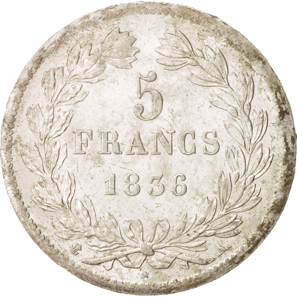 Coin, France, Louis-Philippe, 5 Francs, 1836, Paris, AU(55-58), Silver