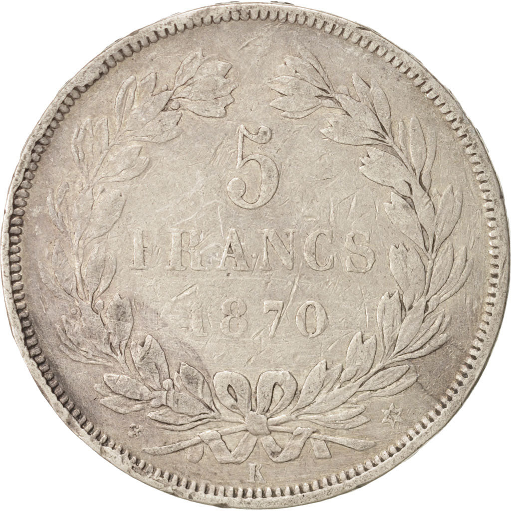 Moneta, Francia, Cérès, 5 Francs, 1870, Bordeaux, BB, Argento, KM:818.2