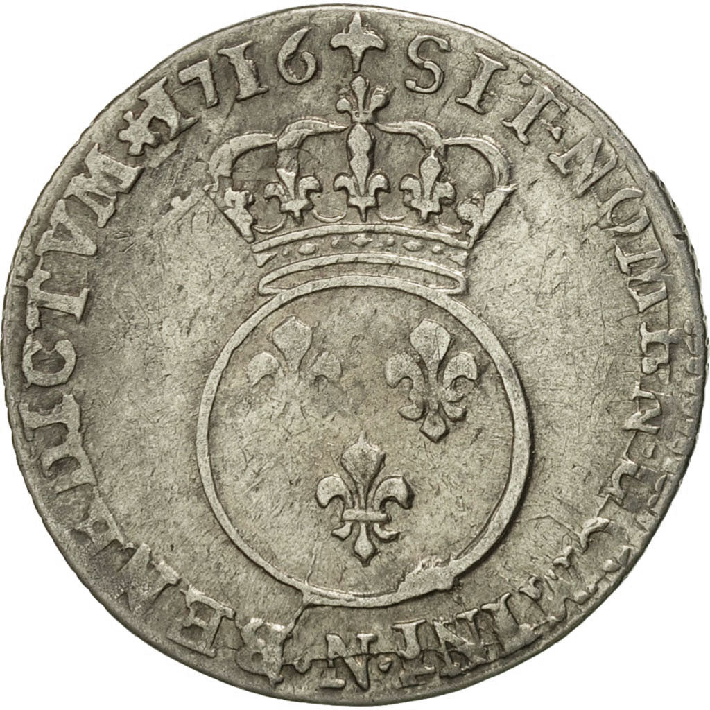 Frankreich, Louis XV, 1/10 Écu vertugadin, 1716, Montpellier, reformed, Silber