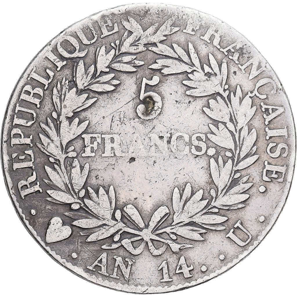 Frankreich, Napoleon I, 5 Francs, AN 14, Torino, Silber, S, Gadoury:580