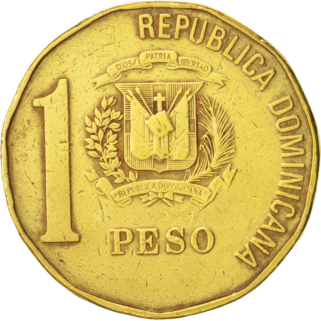 Moneda, República Dominicana, Peso, 1991, BC+, Latón, KM:80.1