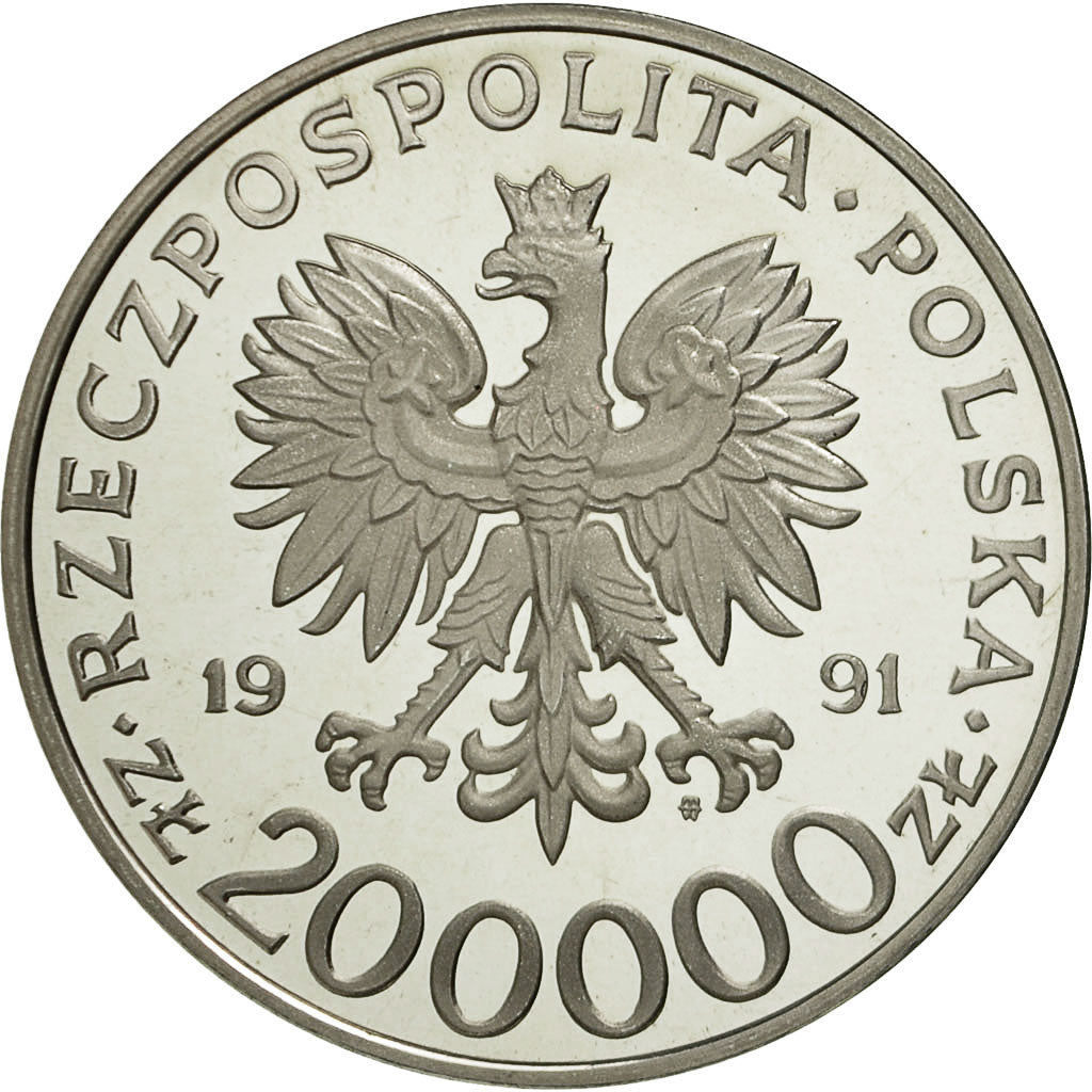 Coin, Poland, 200000 Zlotych, 1991, MS(63), Silver, KM:242