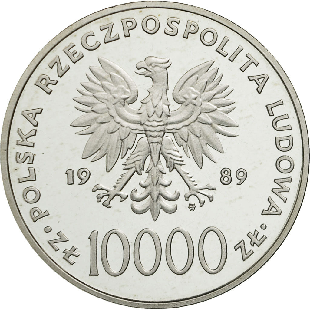 Coin, Poland, 10000 Zlotych, 1989, Warsaw, MS(63), Silver, KM:237