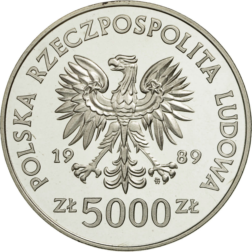 Coin, Poland, 5000 Zlotych, 1989, Warsaw, MS(63), Silver, KM:192