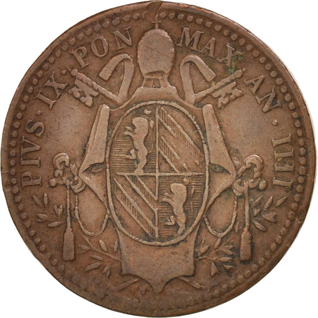 Coin, ITALIAN STATES, PAPAL STATES, Pius IX, Mezzo (1/2) Baiocco, 1849, Rome