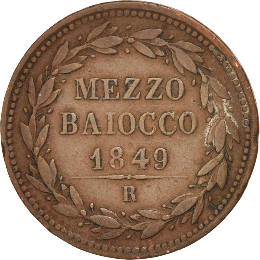 Coin, ITALIAN STATES, PAPAL STATES, Pius IX, Mezzo (1/2) Baiocco, 1849, Rome