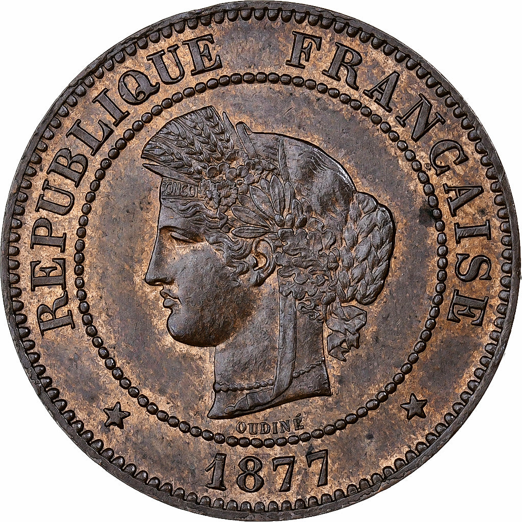 France, 5 Centimes, Cérès, 1877, Paris, Bronze, AU(55-58), Gadoury:157a