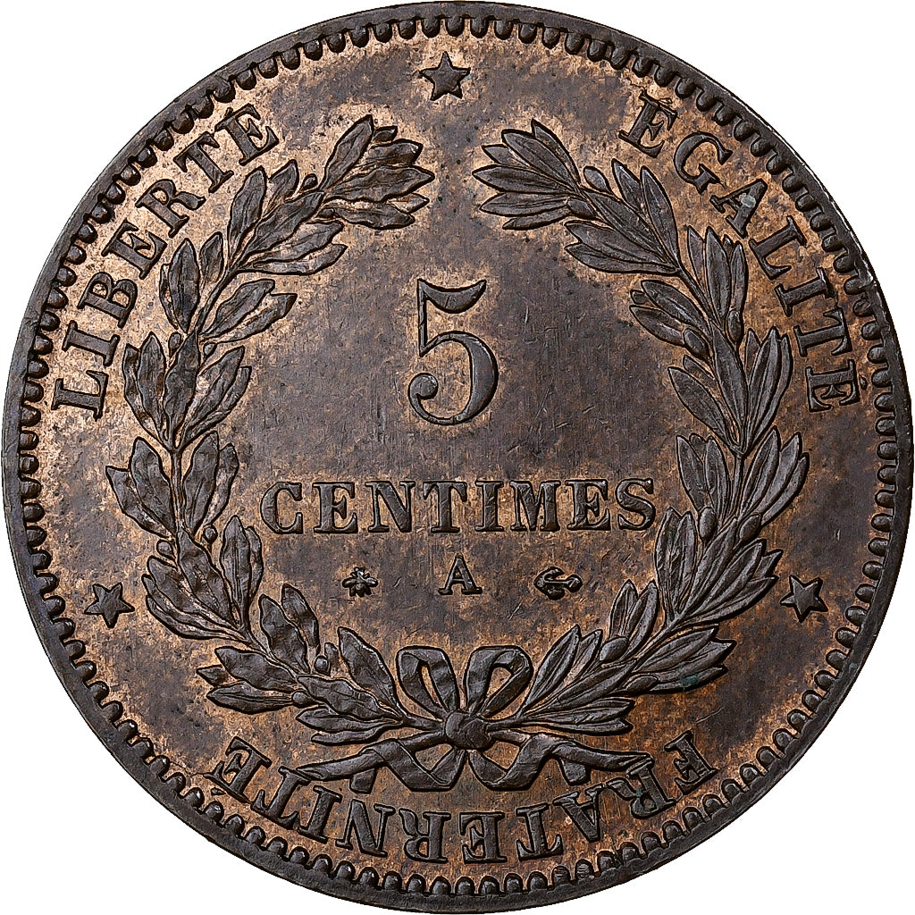 France, 5 Centimes, Cérès, 1877, Paris, Bronze, AU(55-58), Gadoury:157a