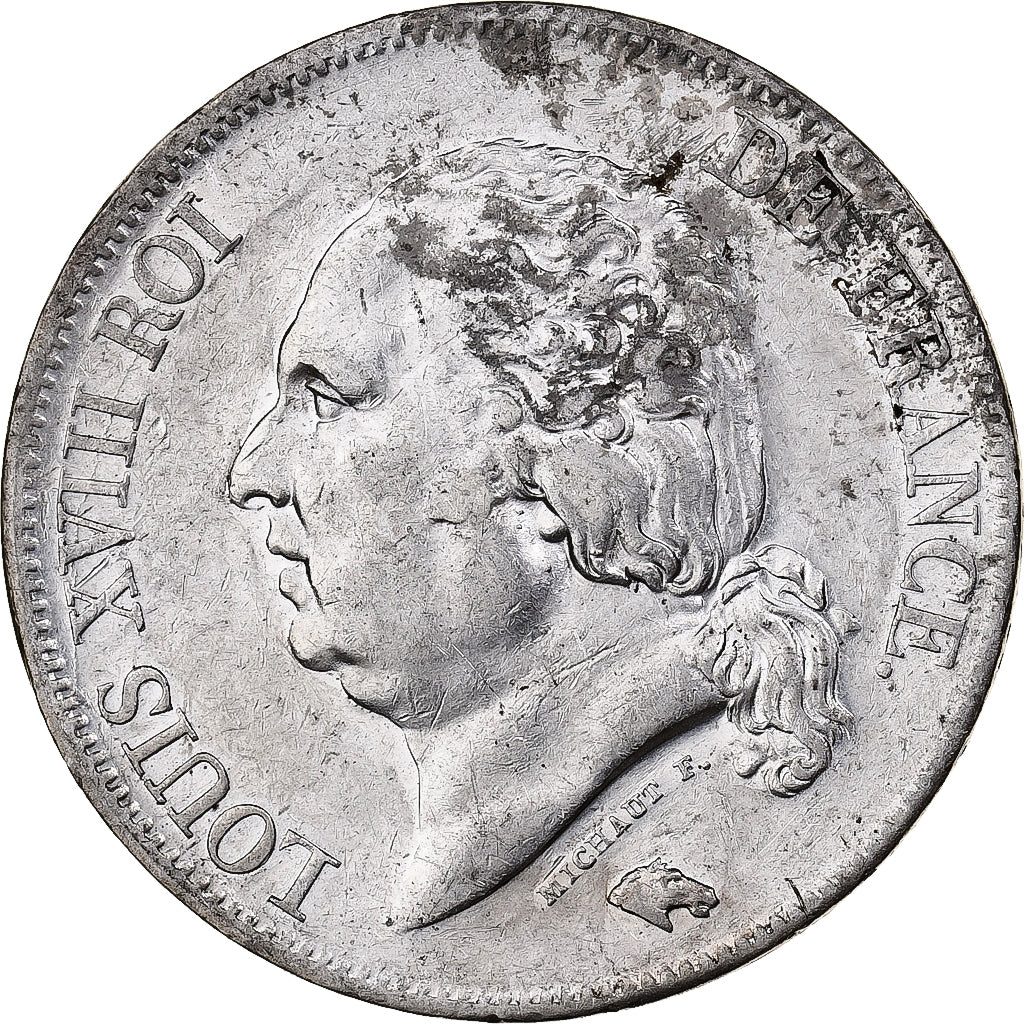 France, Louis XVIII, 5 Francs, 1824, Lille, Silver, AU(50-53), Gadoury:614