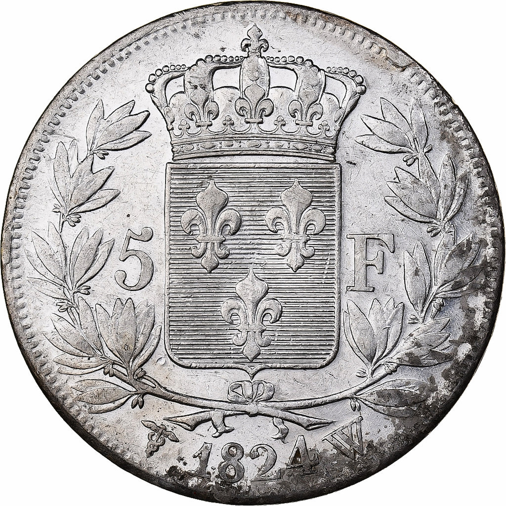 France, Louis XVIII, 5 Francs, 1824, Lille, Silver, AU(50-53), Gadoury:614