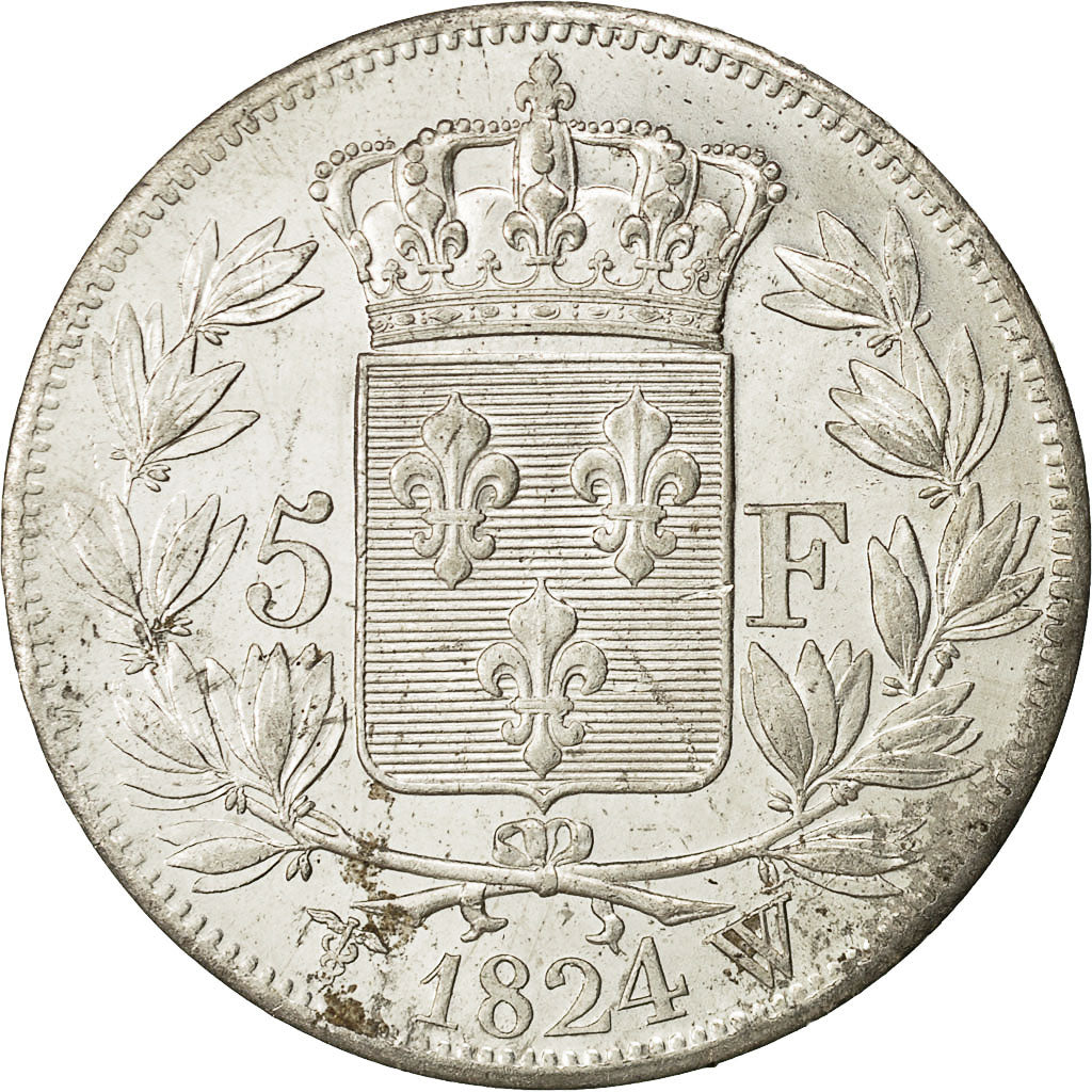 Francia, Louis XVIII, 5 Francs, 1824, Lille, Plata, EBC, Gadoury:614