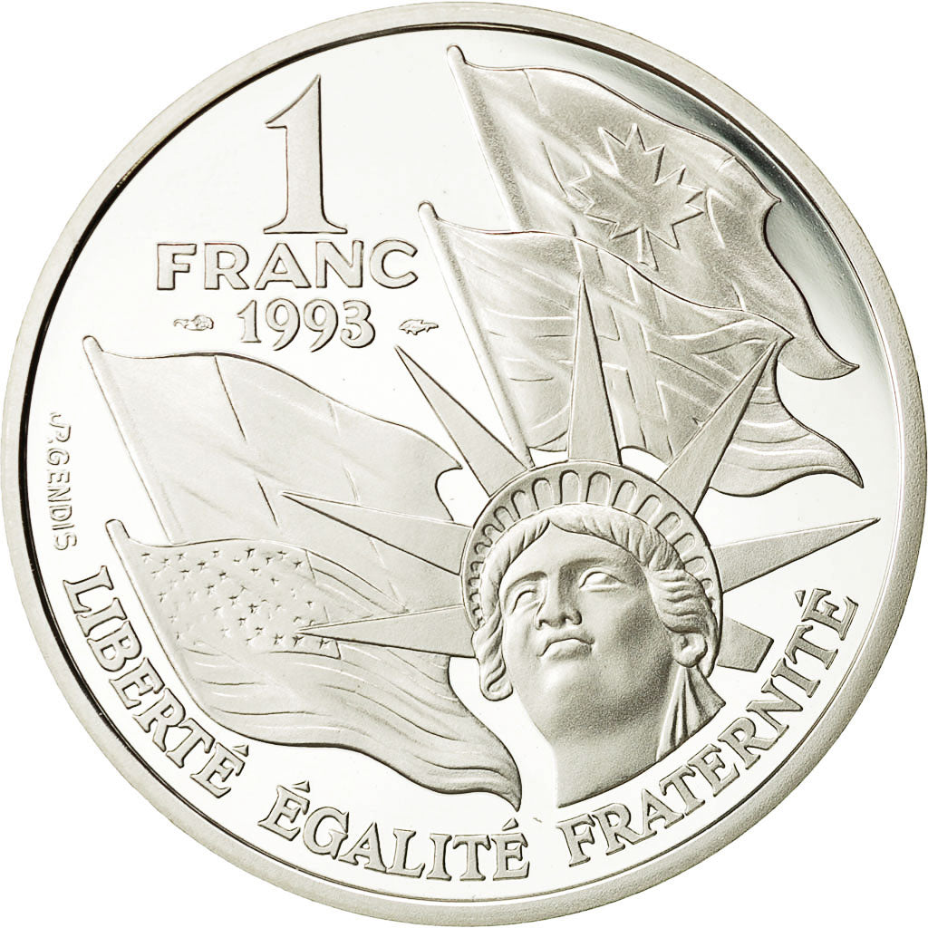 Coin, France, Franc, 1993, MS(63), Silver, KM:1014, Gadoury:C38