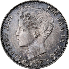 España, Alfonso XIII, 1 Peseta, 1902, Madrid, Plata, MBC+, KM:706