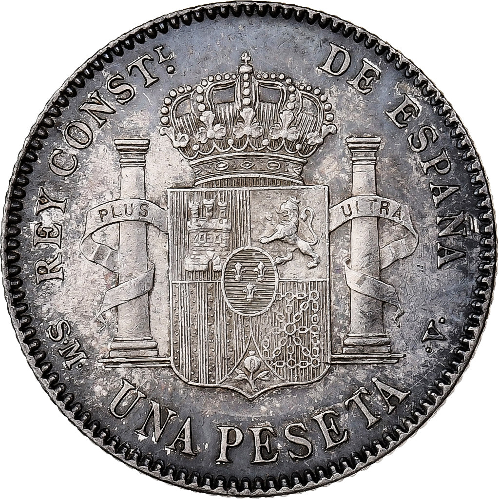 España, Alfonso XIII, 1 Peseta, 1902, Madrid, Plata, MBC+, KM:706