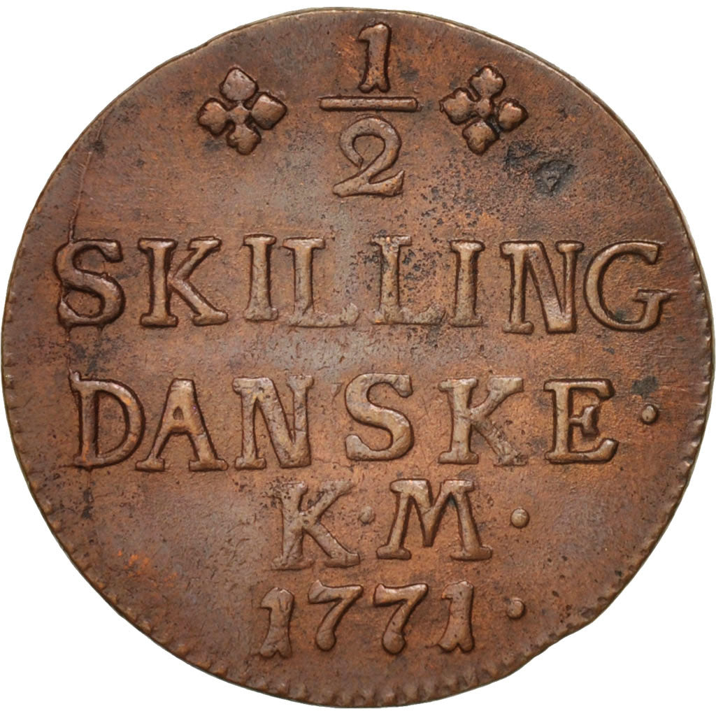 Danemark, Christian VII, 1/2 Skilling, 1771, Copenhagen, Cuivre, TTB+, KM:615.1