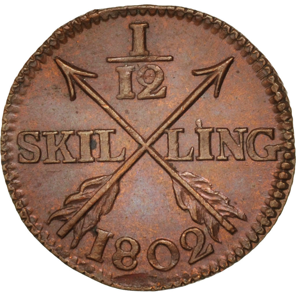 Coin, Sweden, Gustaf IV Adolf, 1/12 Skilling, 1802, MS(60-62), Copper, KM:563