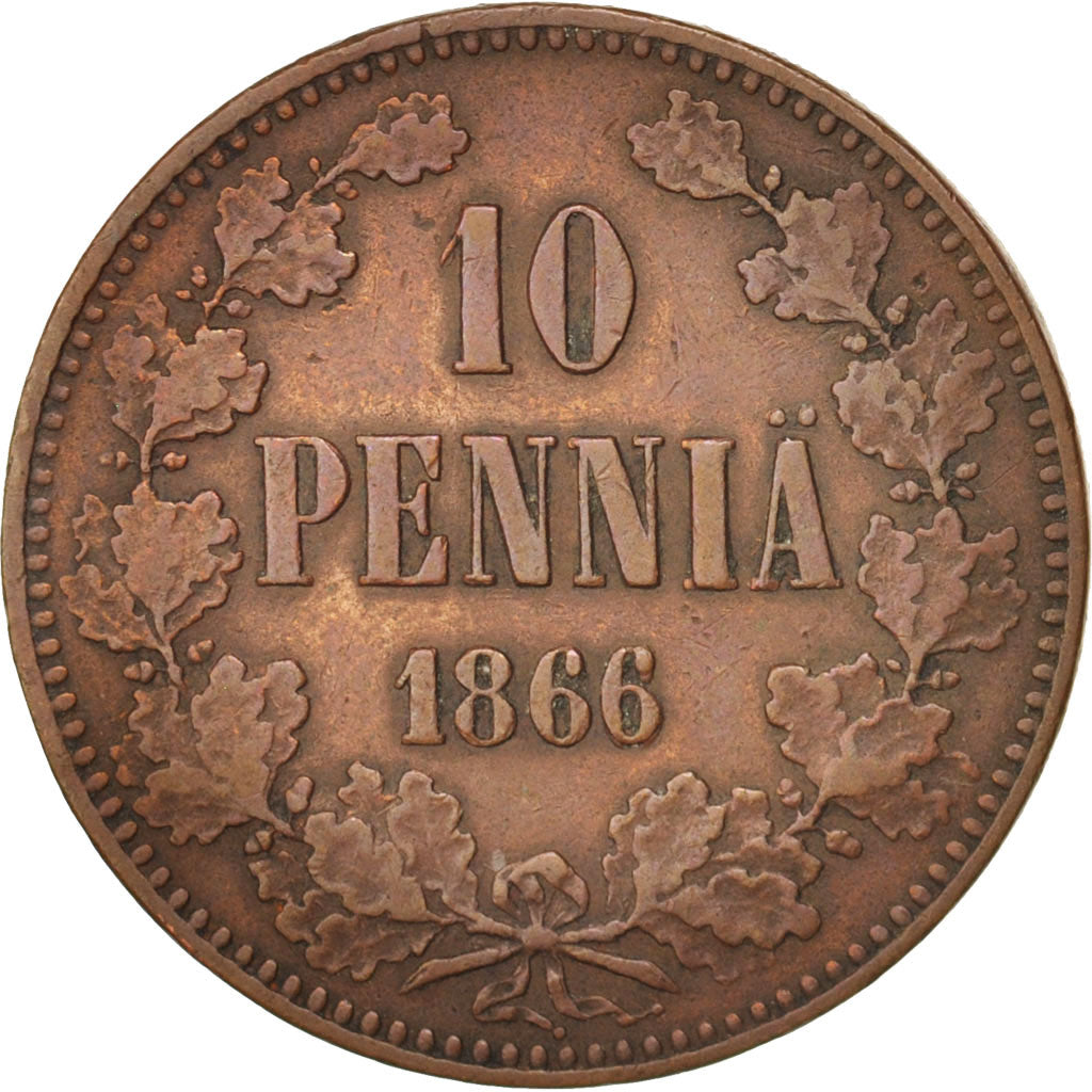 Monnaie, Finlande, Alexander II, 10 Pennia, 1866, TTB, Cuivre, KM:5.1