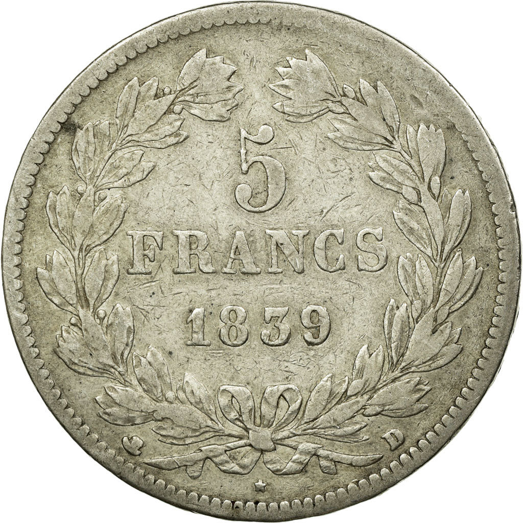Coin, France, Louis-Philippe, 5 Francs, 1839, Lyons, EF(40-45), KM 749.4