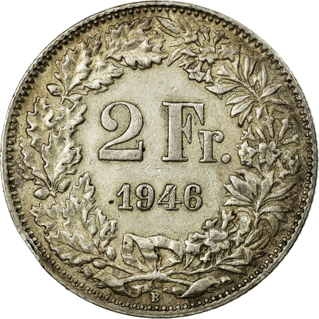 Coin, Switzerland, 2 Francs, 1946, Bern, EF(40-45), Silver, KM:21