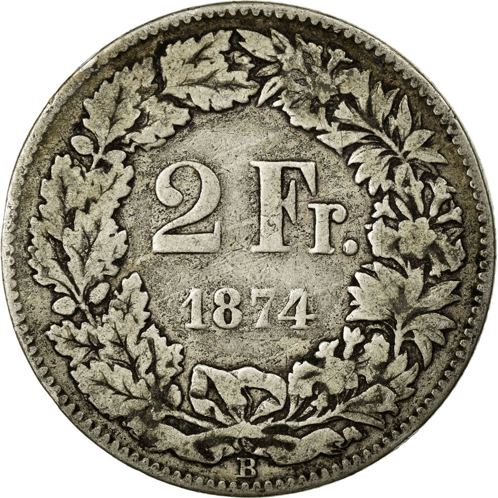 Coin, Switzerland, 2 Francs, 1874, Bern, VF(20-25), Silver, KM:21
