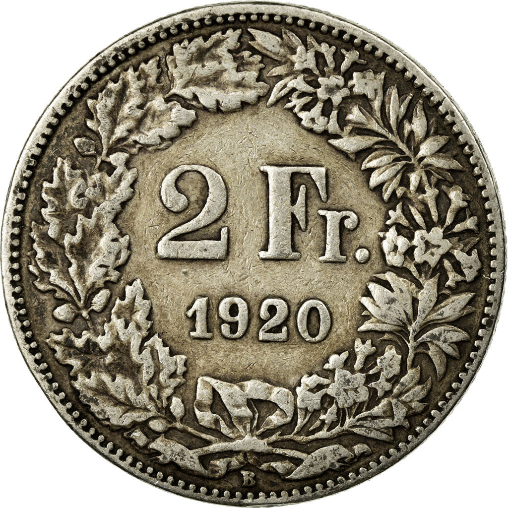 Coin, Switzerland, 2 Francs, 1920, Bern, VF(30-35), Silver, KM:21