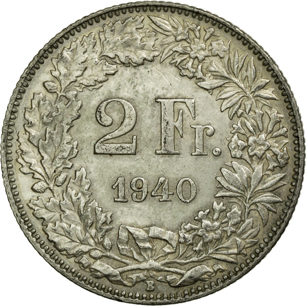 Coin, Switzerland, 2 Francs, 1940, Bern, AU(50-53), Silver, KM:21