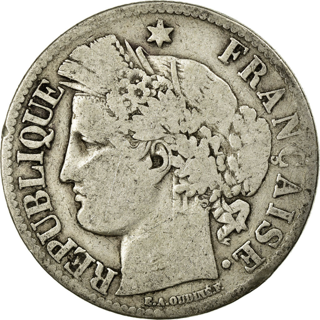 Moneta, Francia, Cérès, 2 Francs, 1871, Paris, MB, Argento, KM:817.1