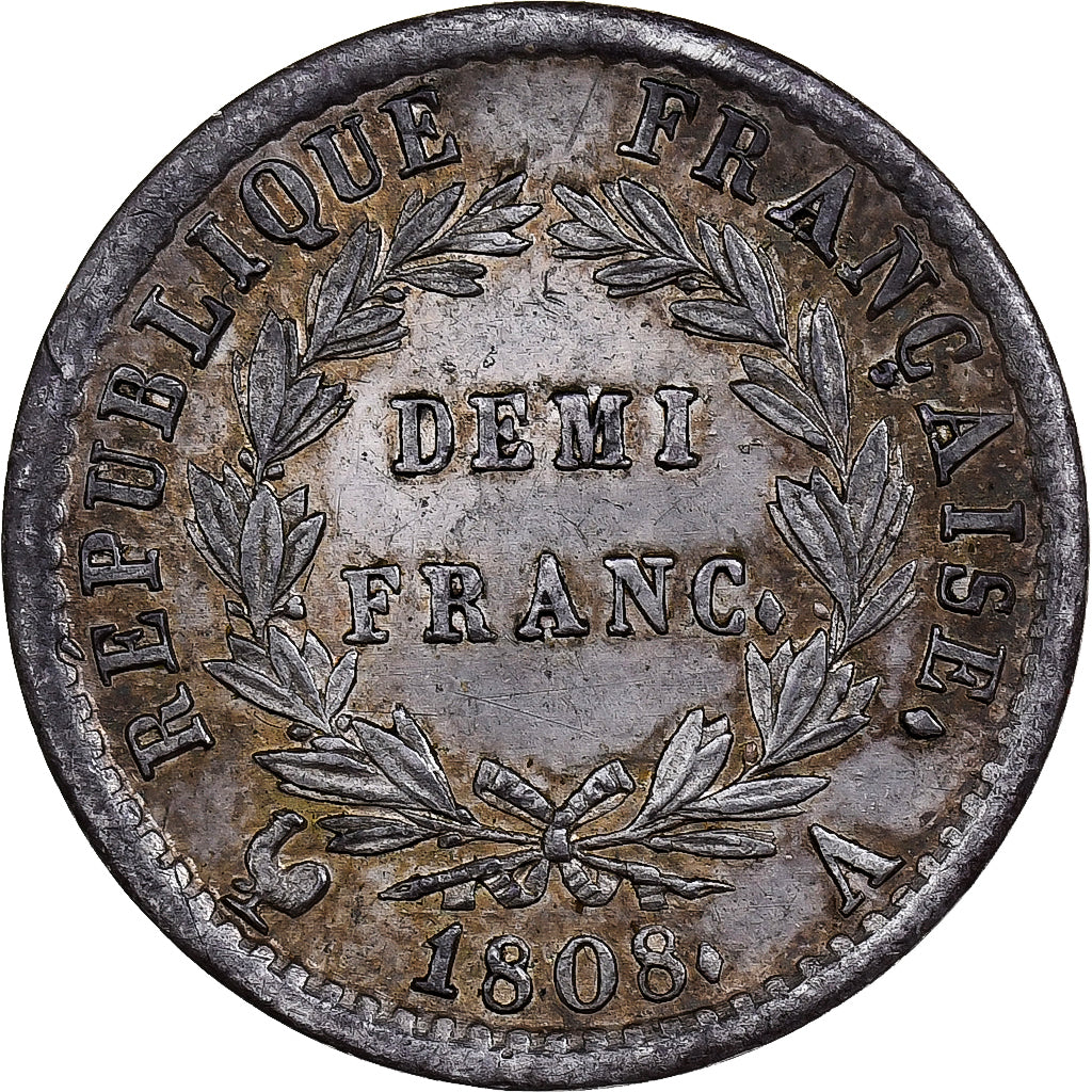 France, Napoléon I, 1/2 Franc, 1808, Paris, A inachevé, Argent, NGC, AU55