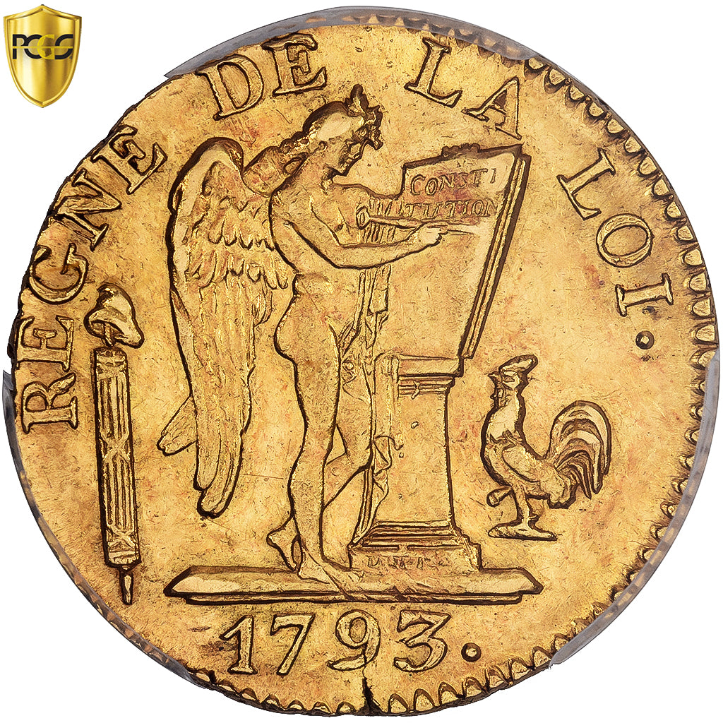 Francja, 24 Livres, 1793 / AN II, Paris, Convention, Złoto, PCGS, AU58
