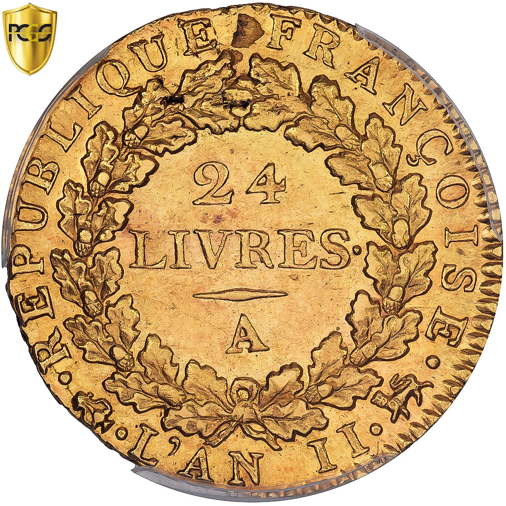 Francja, 24 Livres, 1793 / AN II, Paris, Convention, Złoto, PCGS, AU58