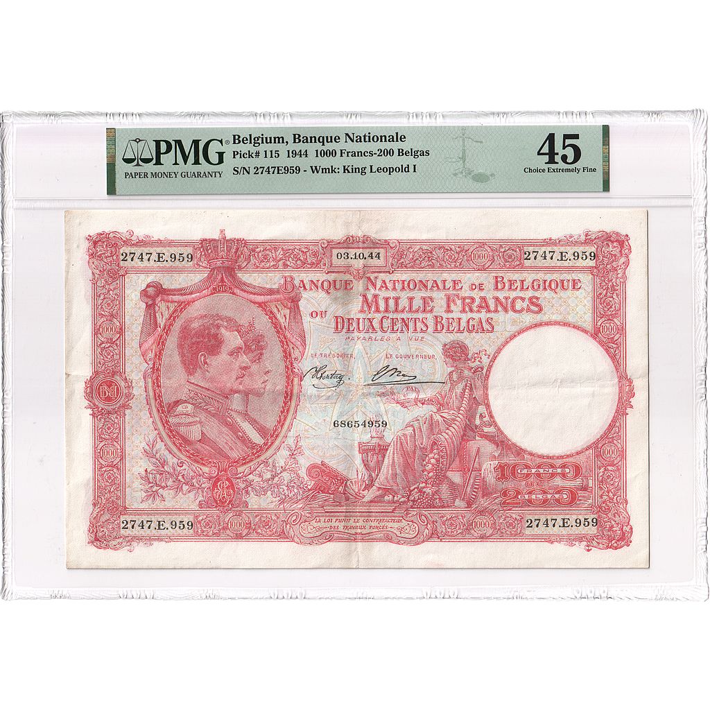 Bélgica, 1000 Francs-200 Belgas, 03-10-1944, MBC, PMG, Ch EF45