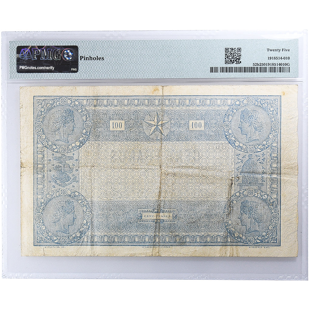 Francia, 100 Francs, INDICES NOIRS, 1882-02-09, Q.1839, VF 25, PMG