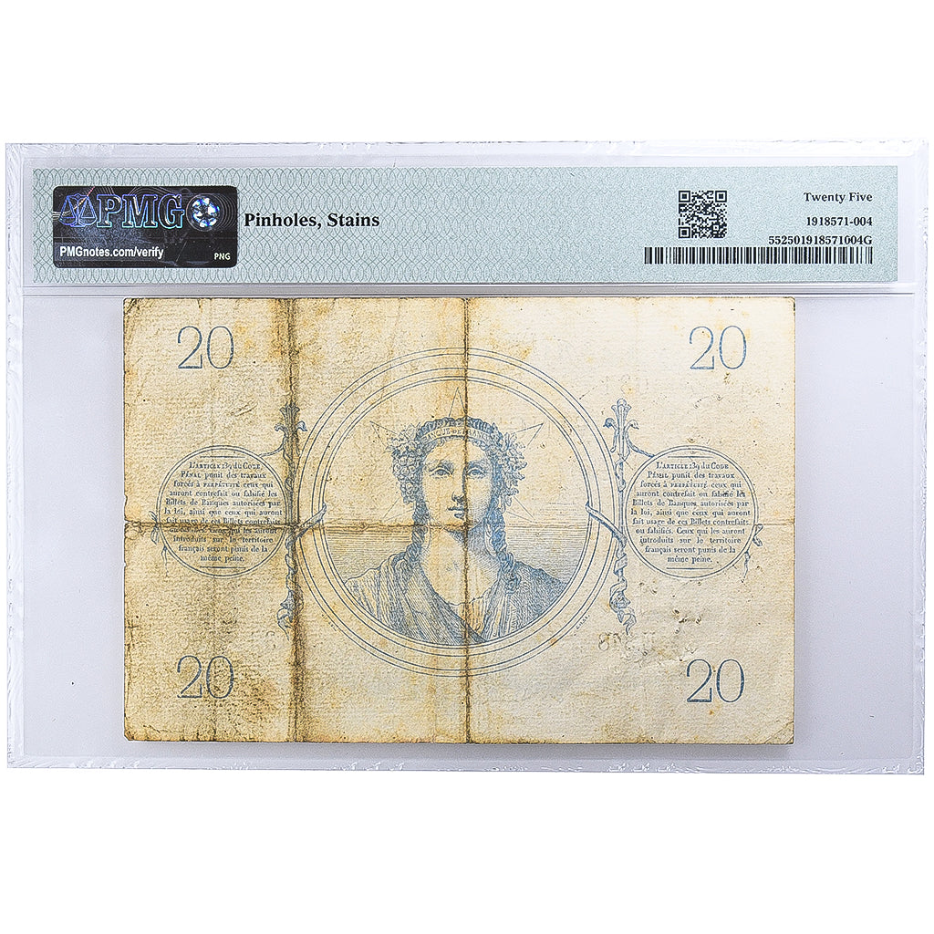 France, 20 Francs, 1871-11-28, E.348, Chazal, VF 25, PMG