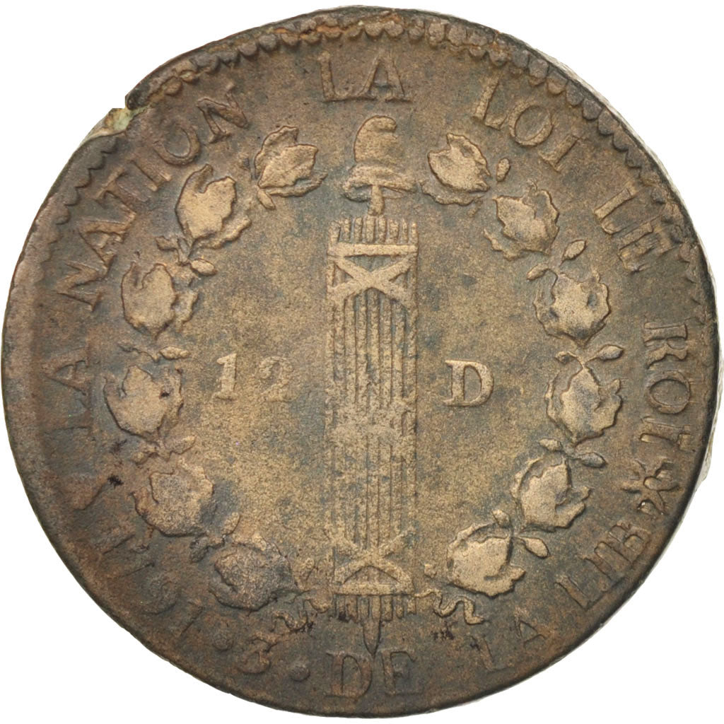 Monnaie, France, 12 deniers françois, 12 Deniers, 1791, Strasbourg, TB+